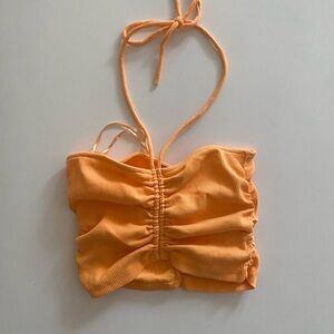 Zara Orange Cotton Halter Crop Top